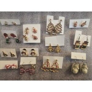 Christmas Holiday Earrings for Pierced Ears 14 Pairs Vintage